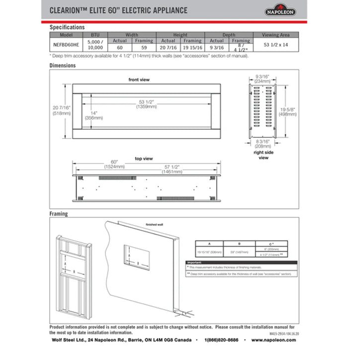 Napoleon 60-In CLEARion ELITE See-Thru Electric Fireplace